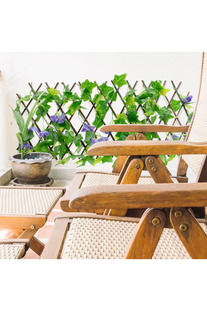 Celosía extensible de madera con hojas para jardín 100x30 cm