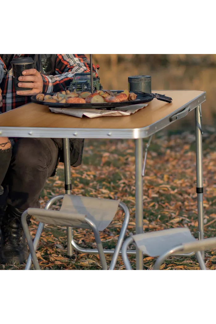 Mesa plegable camping (70x50 cm) acero - Natural