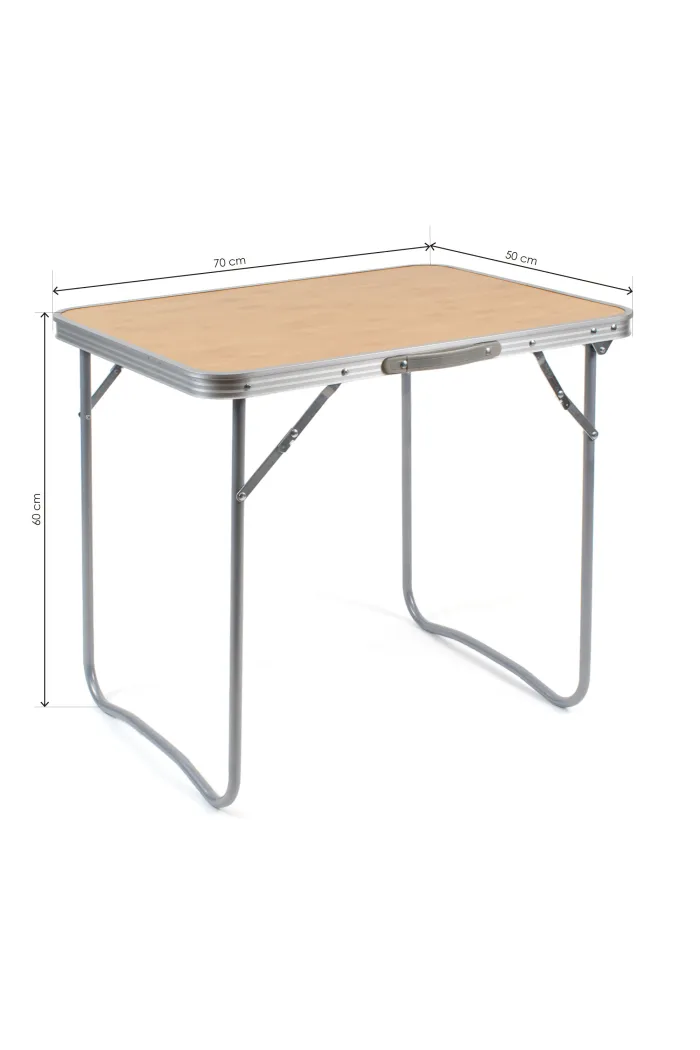 Mesa plegable camping (70x50 cm) acero - Natural