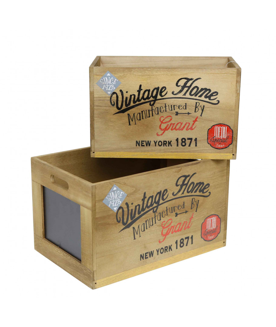 Set de 2 cajas en madera con pizarra vintage home