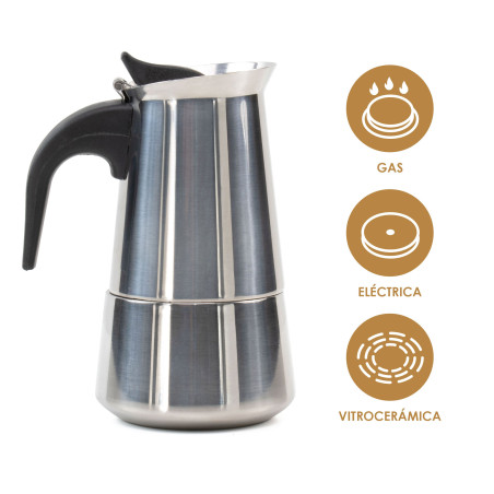 CAFETERA ACERO INOX INDUCCIÓN 2 TAZAS D.8X15 cm