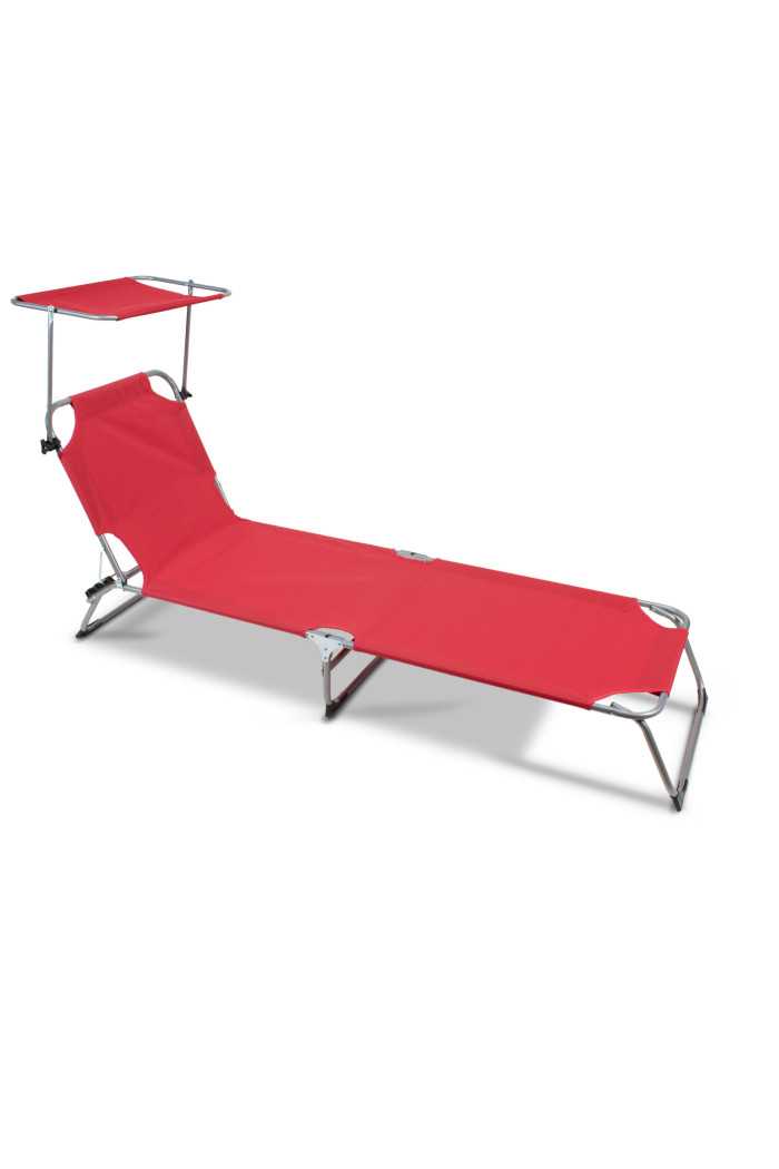 Tumbona regulable de aluminio con parasol - Rojo