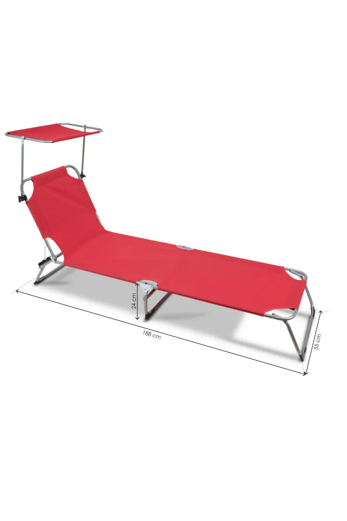 Tumbona regulable de aluminio con parasol - Rojo
