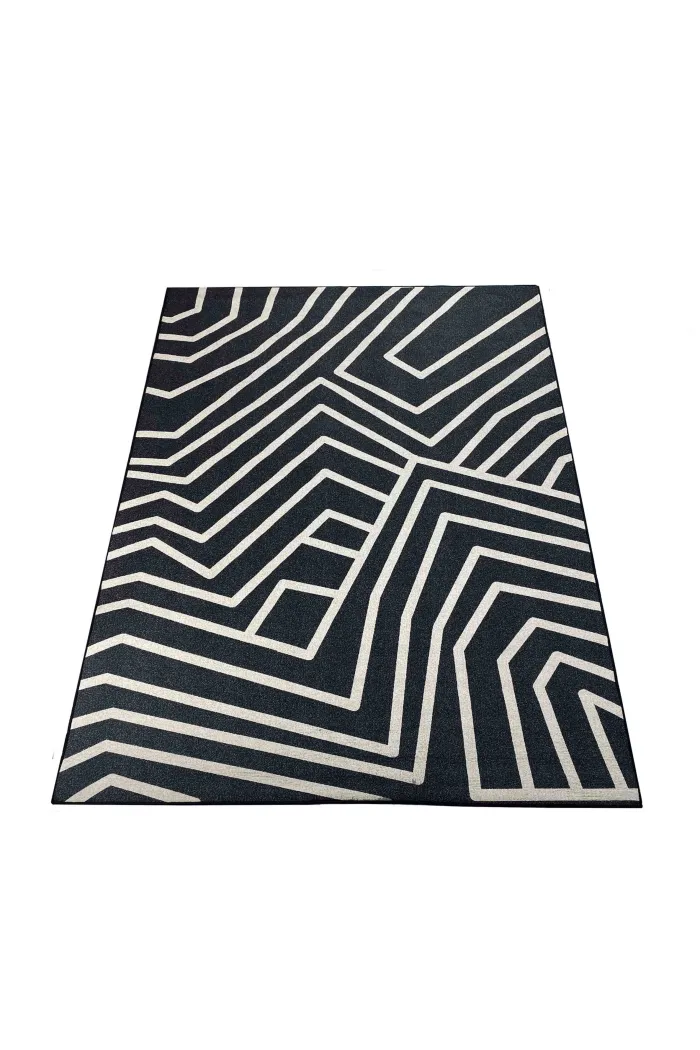 Alfombra negra microfibra (200x140 cm) líneas