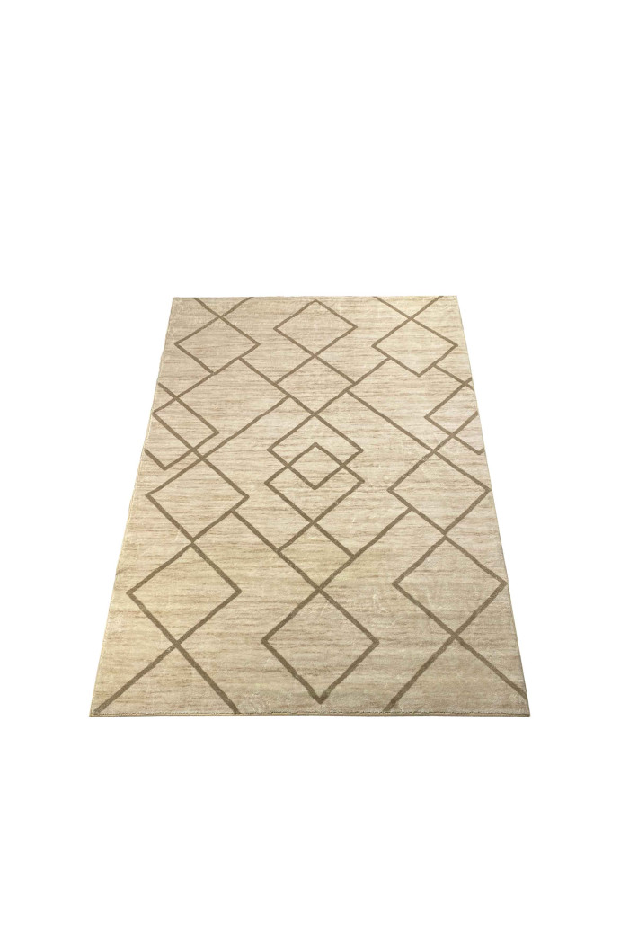 Alfombra microfibra (180x120 cm) natural líneas rombos