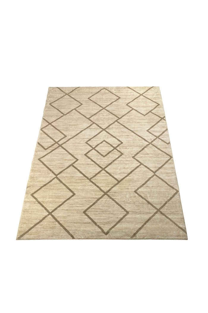 Alfombra microfibra (200x140 cm) natural líneas rombos