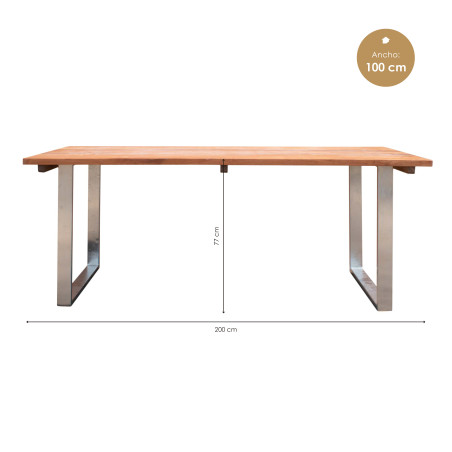 Mesa de comedor (200 x 100 cm) madera maciza y hierro