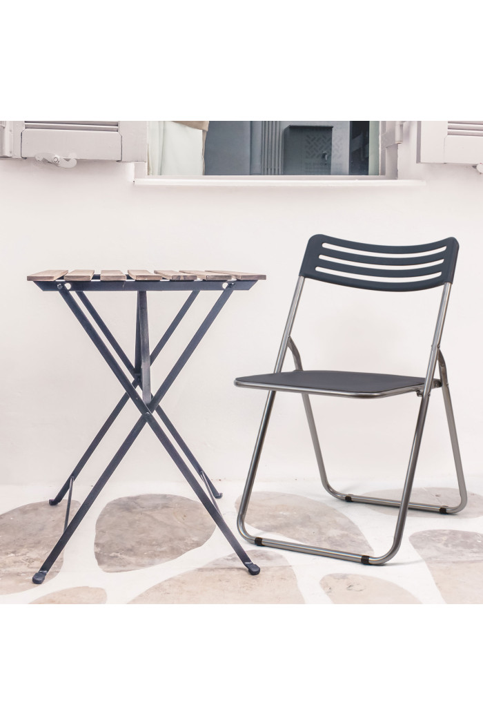 Silla plegable de metal y PVC - Negro