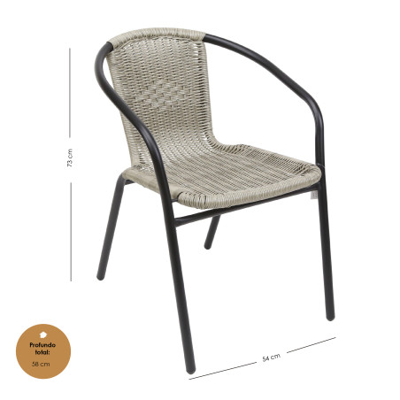 Silla de metal con asiento mimbre gris