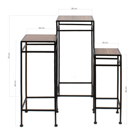 PEANA HIERRO/MADERA OSCURA CUAD. S/3 28X28X70