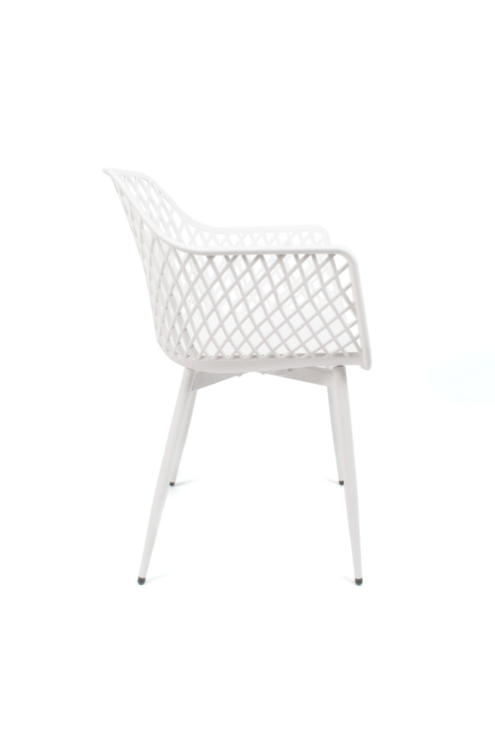 Silla de Comedor Moderna Blanca de Metal Con Respaldo Entramado y Reposabrazos