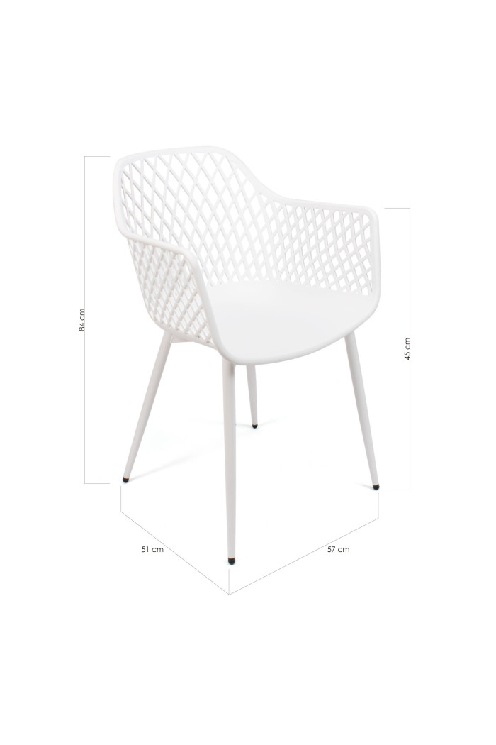 Silla de Comedor Moderna Blanca de Metal Con Respaldo Entramado y Reposabrazos