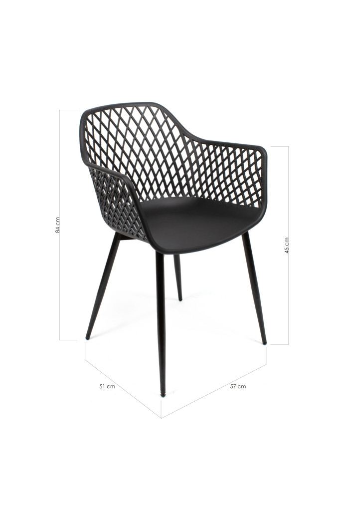 Silla de Comedor Moderna Negra de Metal Con Respaldo Entramado y Reposabrazos