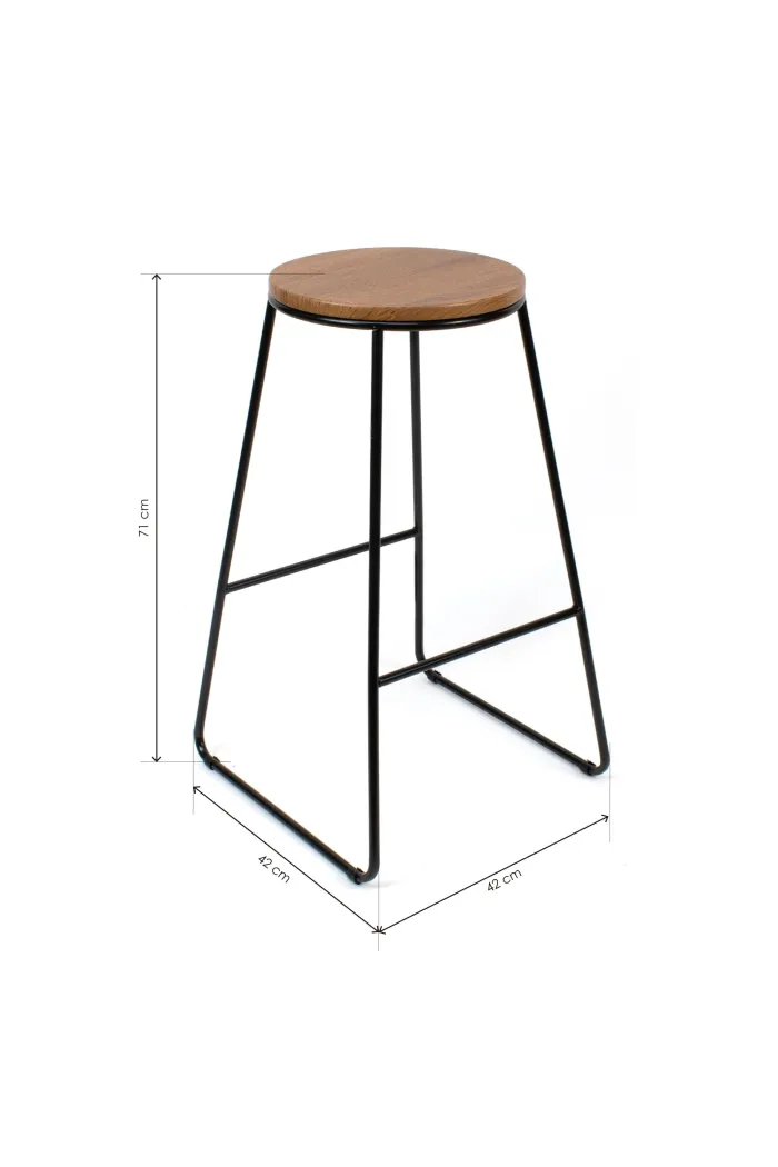 Taburete de madera y metal - Madera Natural