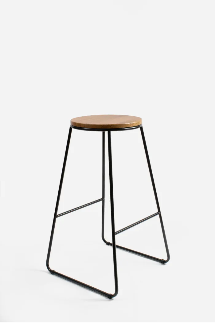 Taburete de madera y metal - Madera Natural
