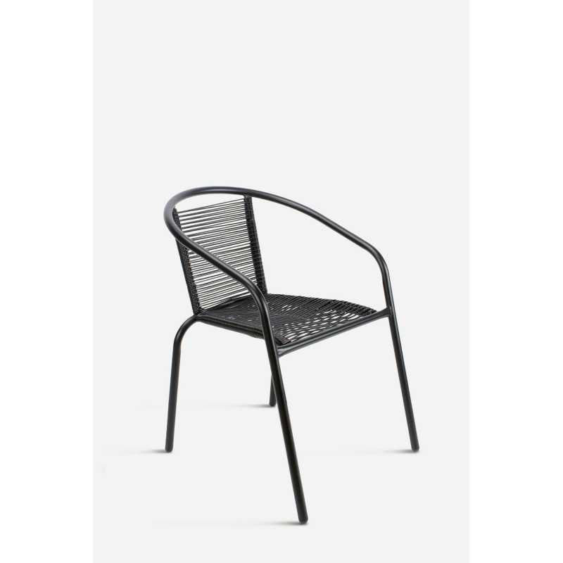 Silla de Jardín de Metal Negra con Hilos de Polietileno