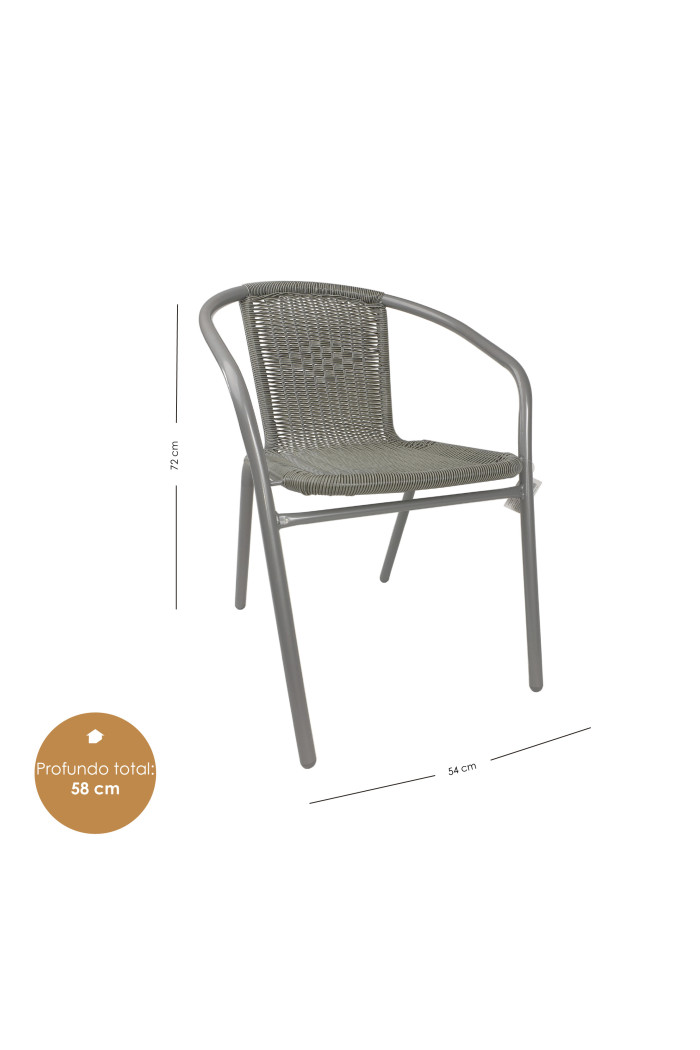 Silla de Metal con Asiento de Mimbre Gris