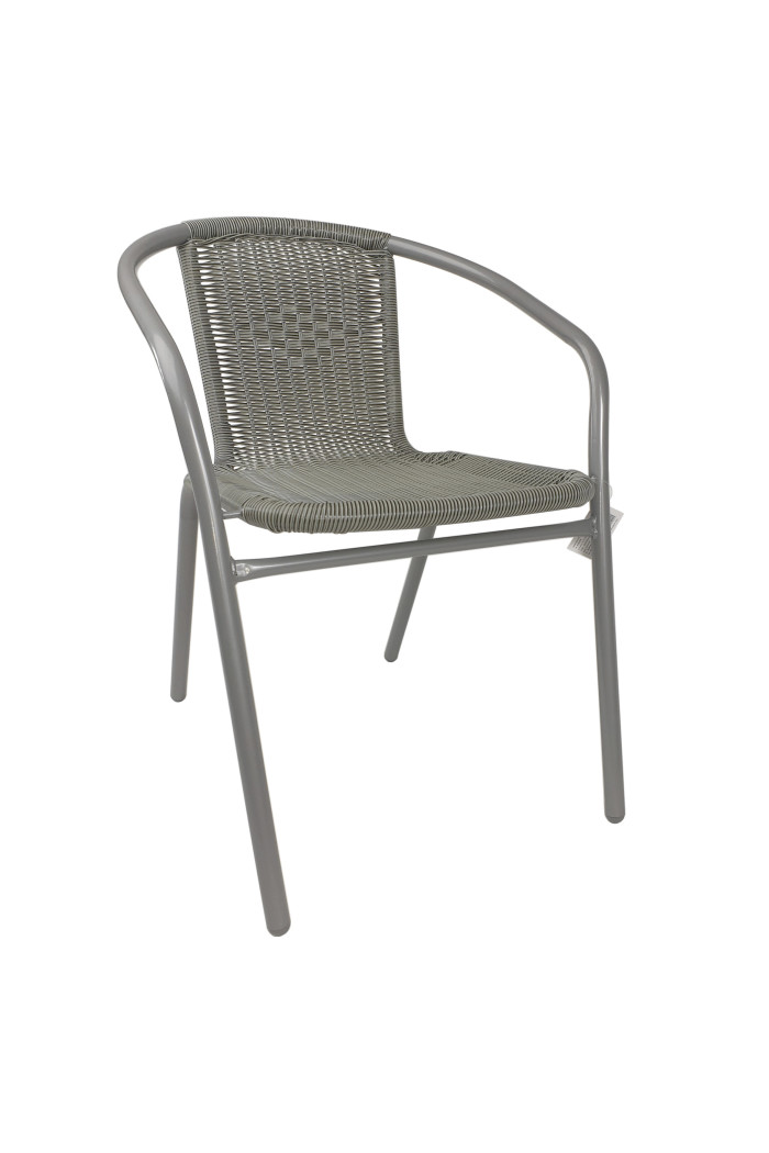 Silla de Metal con Asiento de Mimbre Gris