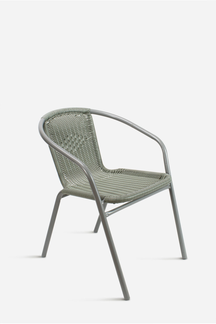 Silla de Metal con Asiento de Mimbre Gris