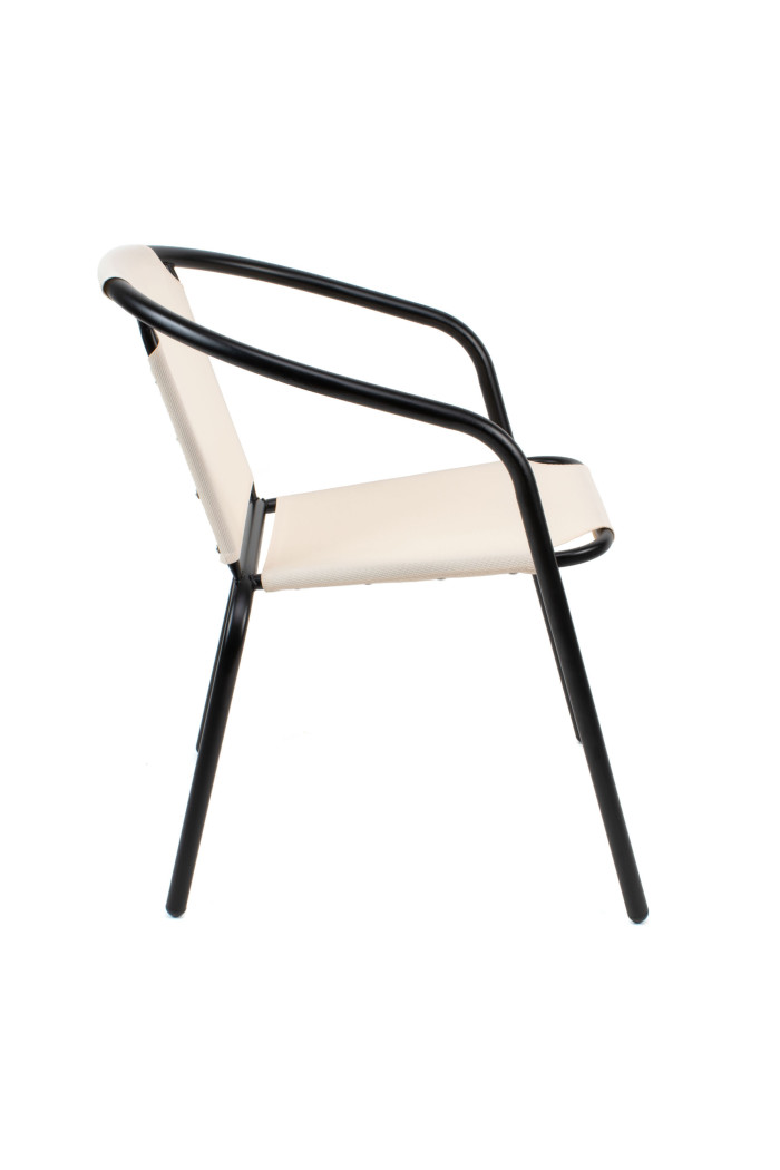 Silla de Jardín de Metal Negra con Lona Beige