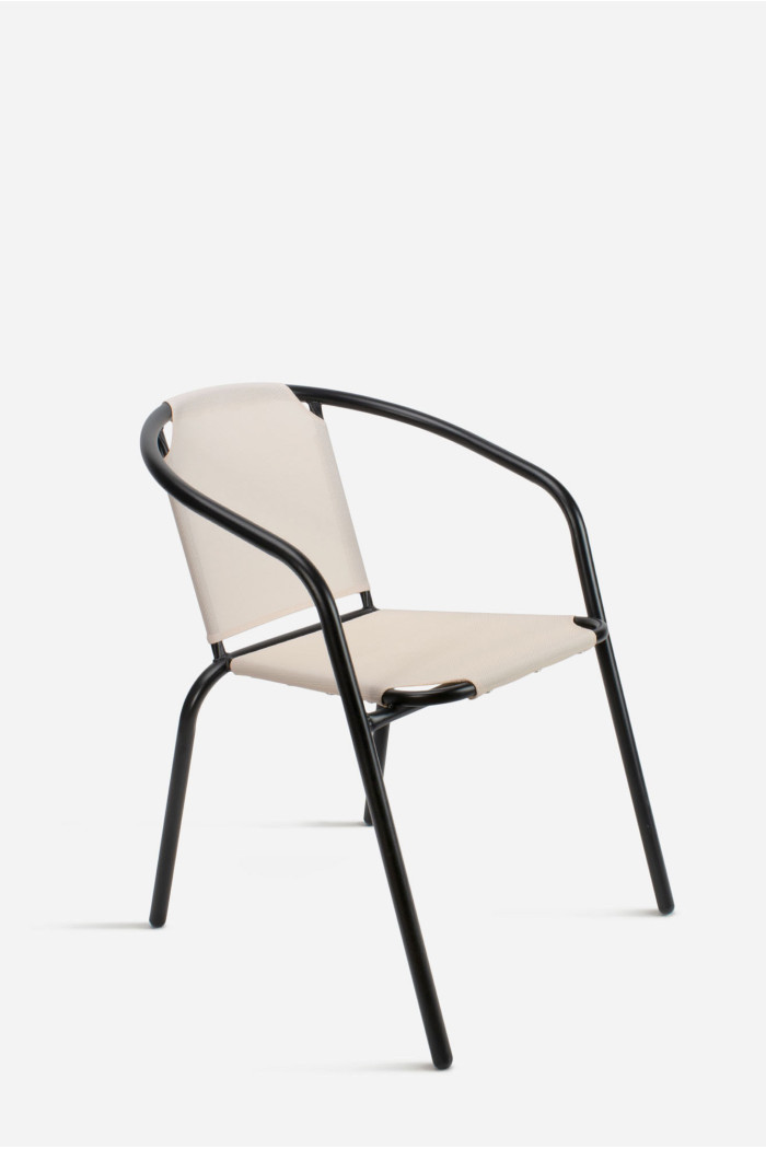 Silla de Jardín de Metal Negra con Lona Beige