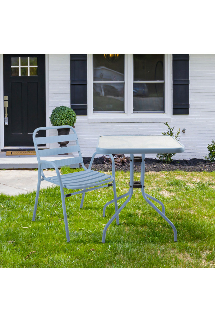 Silla de Jardín de Aluminio Cuadrada Azul Claro