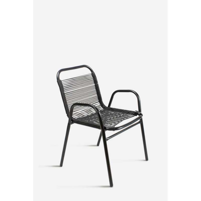Silla de Jardín de Metal Negra con Hilos de Polietileno