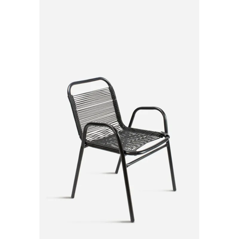 Silla de Jardín de Metal Negra con Hilos de Polietileno