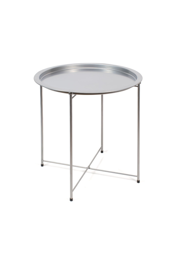 MESA DE METAL PLEGABLE REDONDA GRIS D.47X50,5 cm