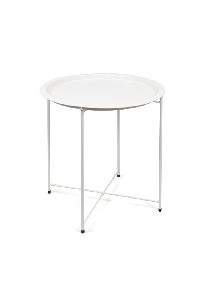 MESA DE METAL PLEGABLE REDONDA BLANCA D.47X50,5 cm