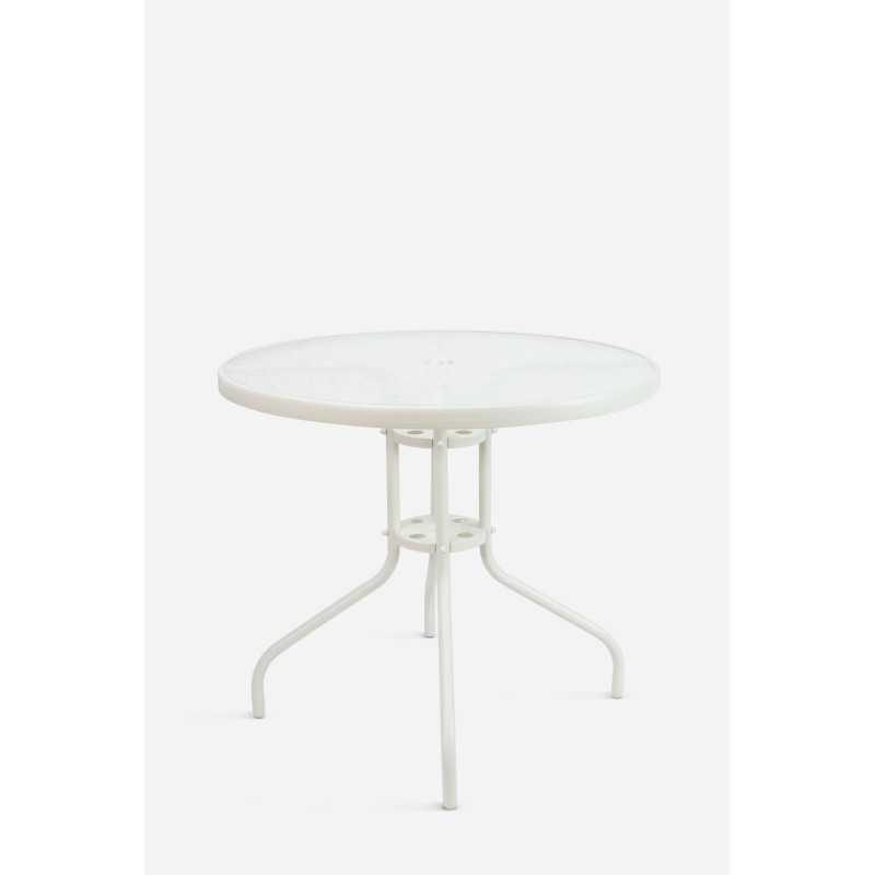 Mesa de Jardín de Metal y Cristal Ø80 x 70cm - 3 Colores