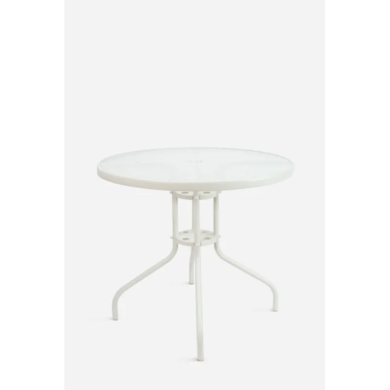 Mesa de Jardín de Metal y Cristal Ø80 x 70cm - 3 Colores