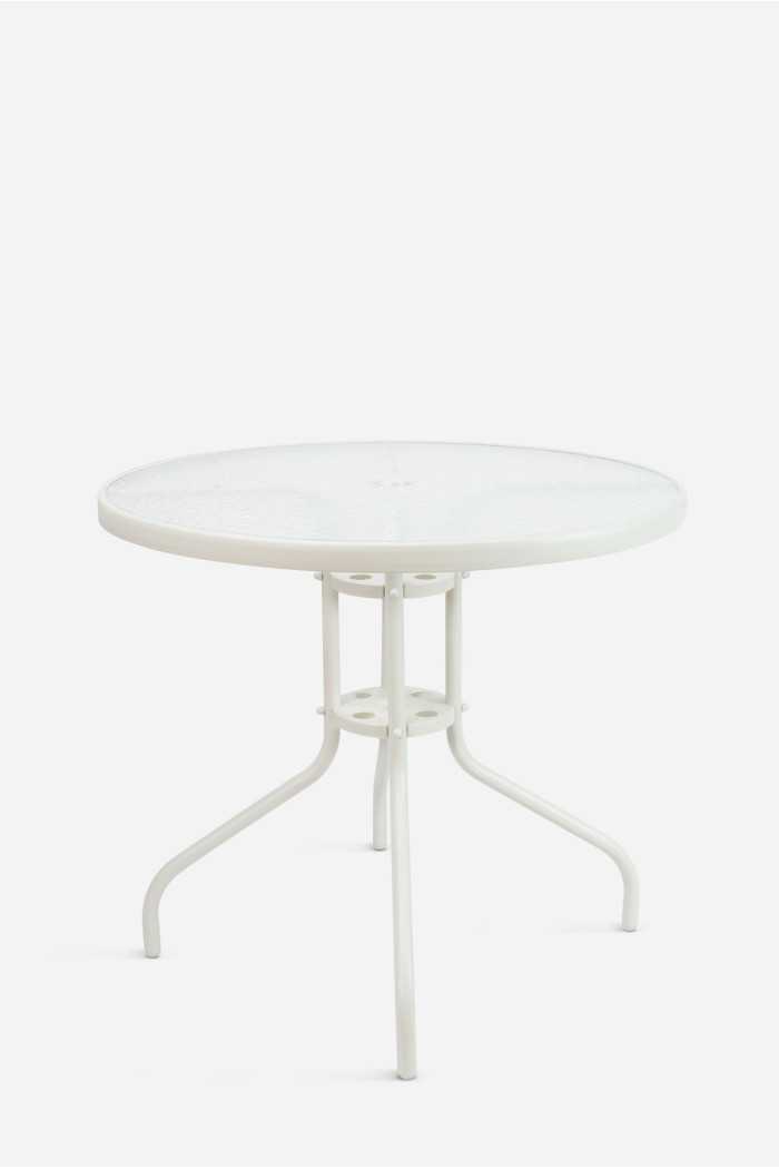 Mesa de Jardín de Metal y Cristal Ø80 x 70cm - 3 Colores
