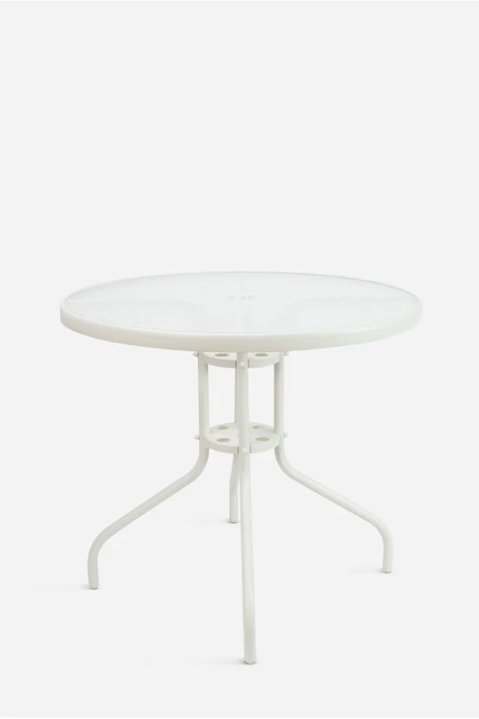 Mesa de Jardín de Metal y Cristal Ø80 x 70cm - 3 Colores