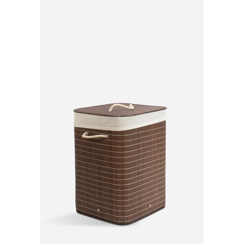 Ropero de Bambú Plegable con Tapa Cuadrado - 35 x 35 x 50 cm