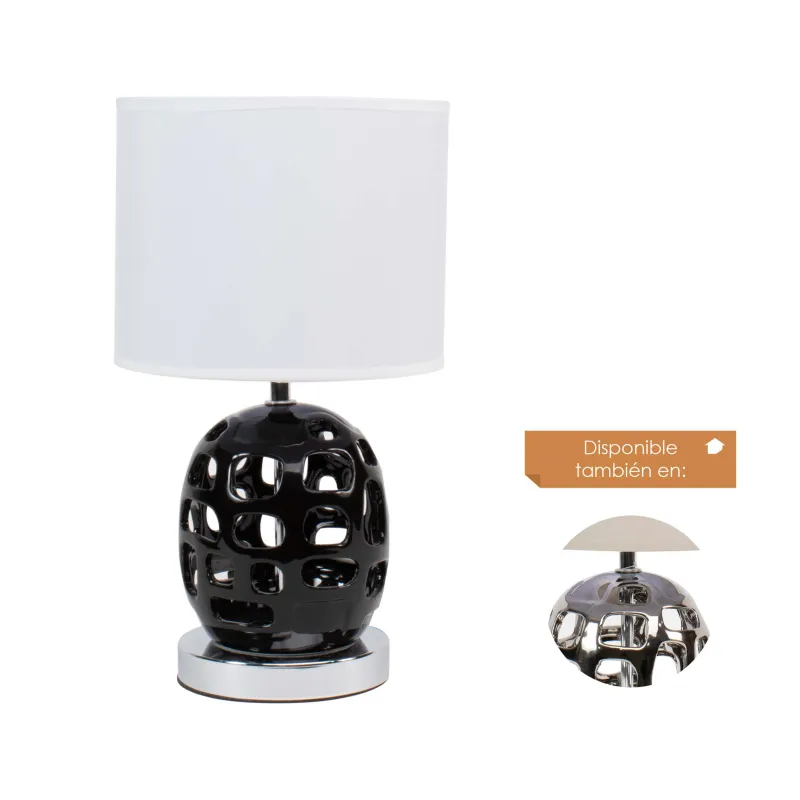 Lámpara moderna para mesa con base negra de cerámica - Blanco