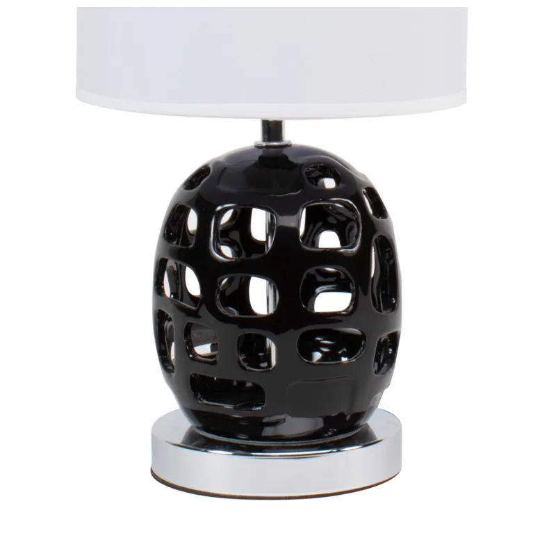 Lámpara moderna para mesa con base negra de cerámica - Blanco
