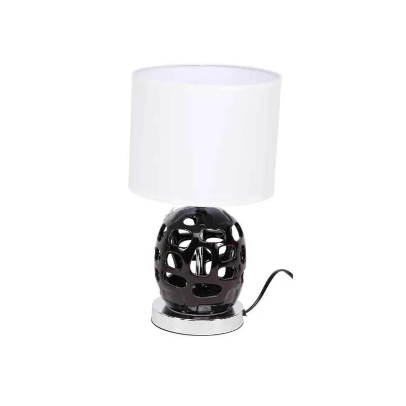 Lámpara moderna para mesa con base negra de cerámica - Blanco