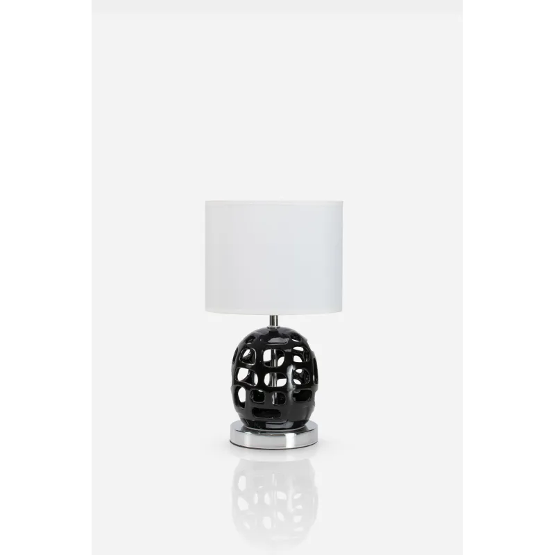 Lámpara moderna para mesa con base negra de cerámica - Blanco