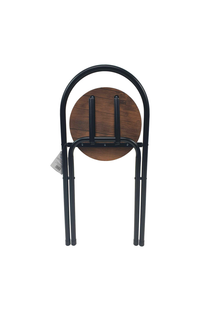 Silla Plegable de Metal y Madera - 65 x 38 x 39 cm - Negro/Madera Oscura