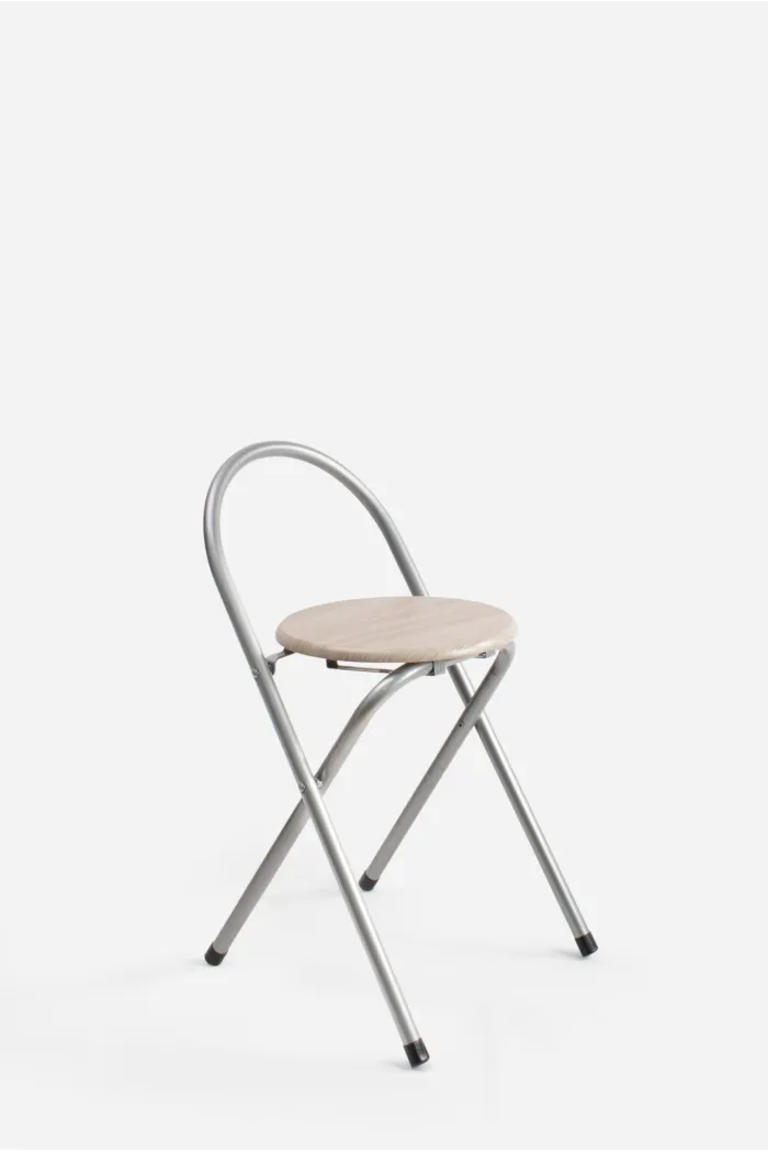 Silla Plegable de Metal y Madera - 65 x 38 x 39 cm - Plata/Madera Clara