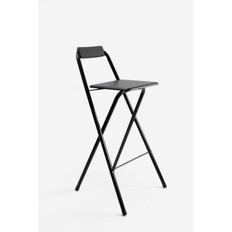 Taburete Alto Plegable Cuadrado Negro con Madera Negra