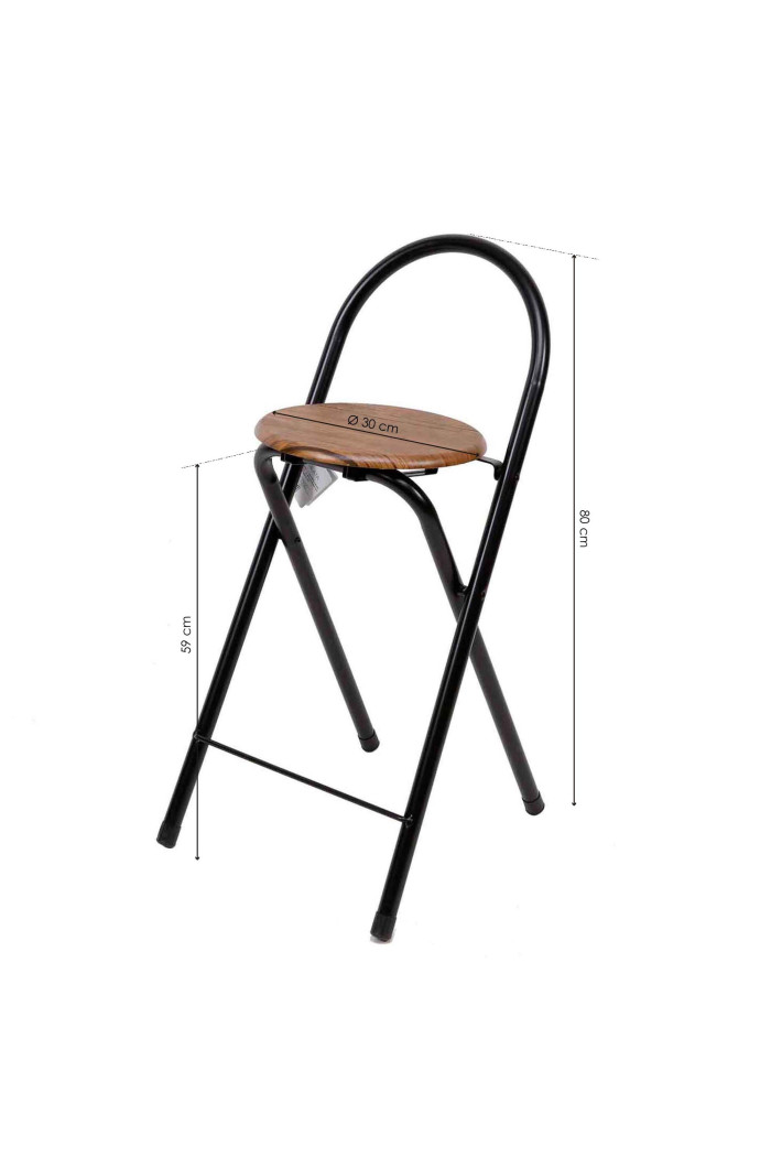 Taburete Alto Plegable Con Respaldo de Madera - Negro