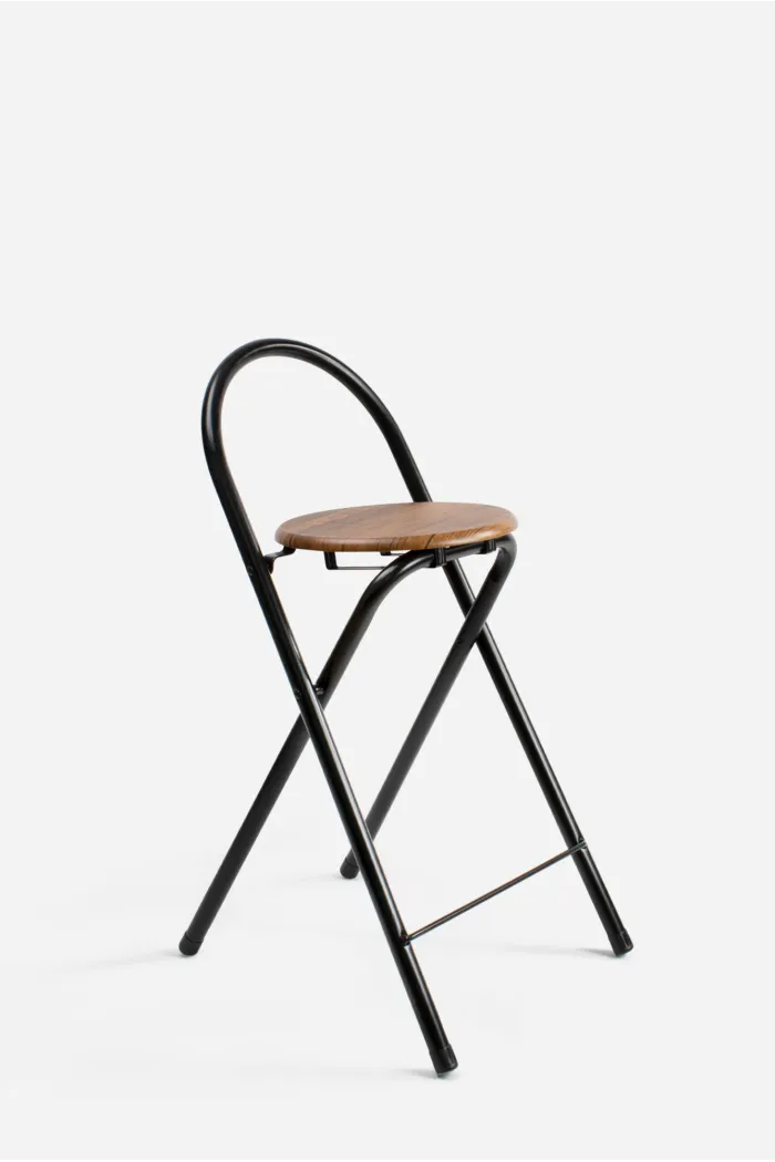 Taburete Plegable con Respaldo - Alto. 80 cm x Largo. 40 cm - Negro