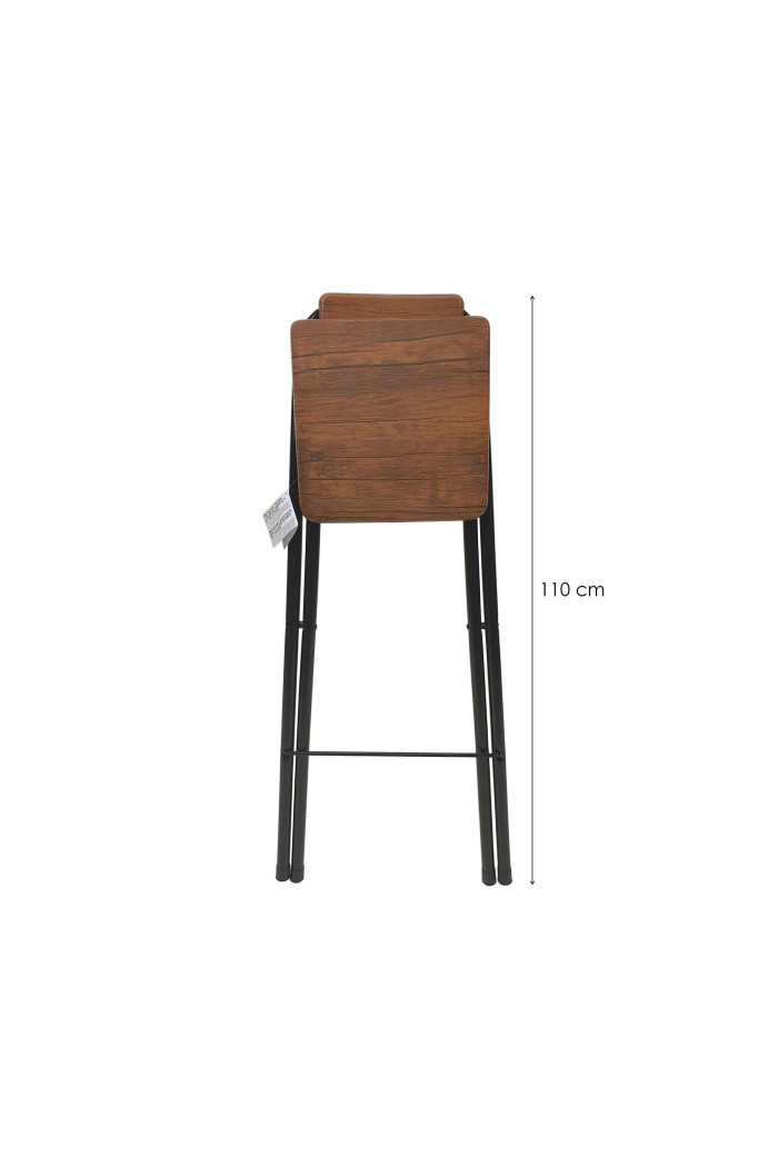 Taburete Alto Plegable de Metal y Madera Oscura