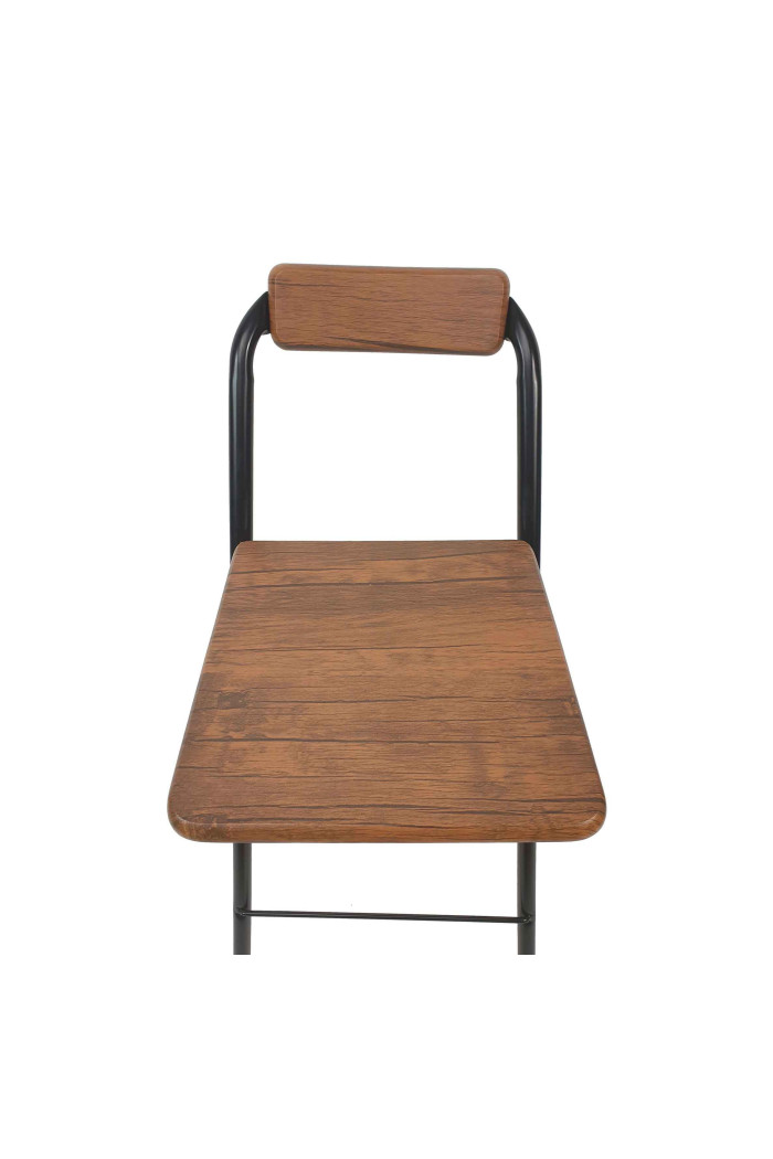 Taburete Alto Plegable Cuadrado Negro con Madera Oscura