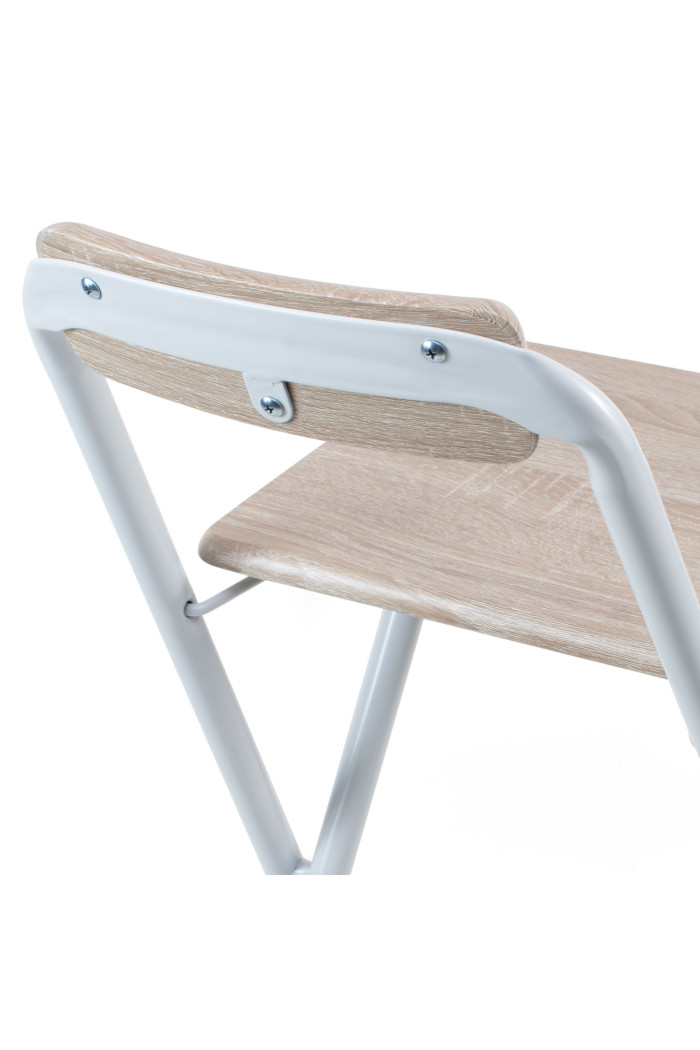 Taburete Alto Plegable Cuadrado Blanco con Madera Natural