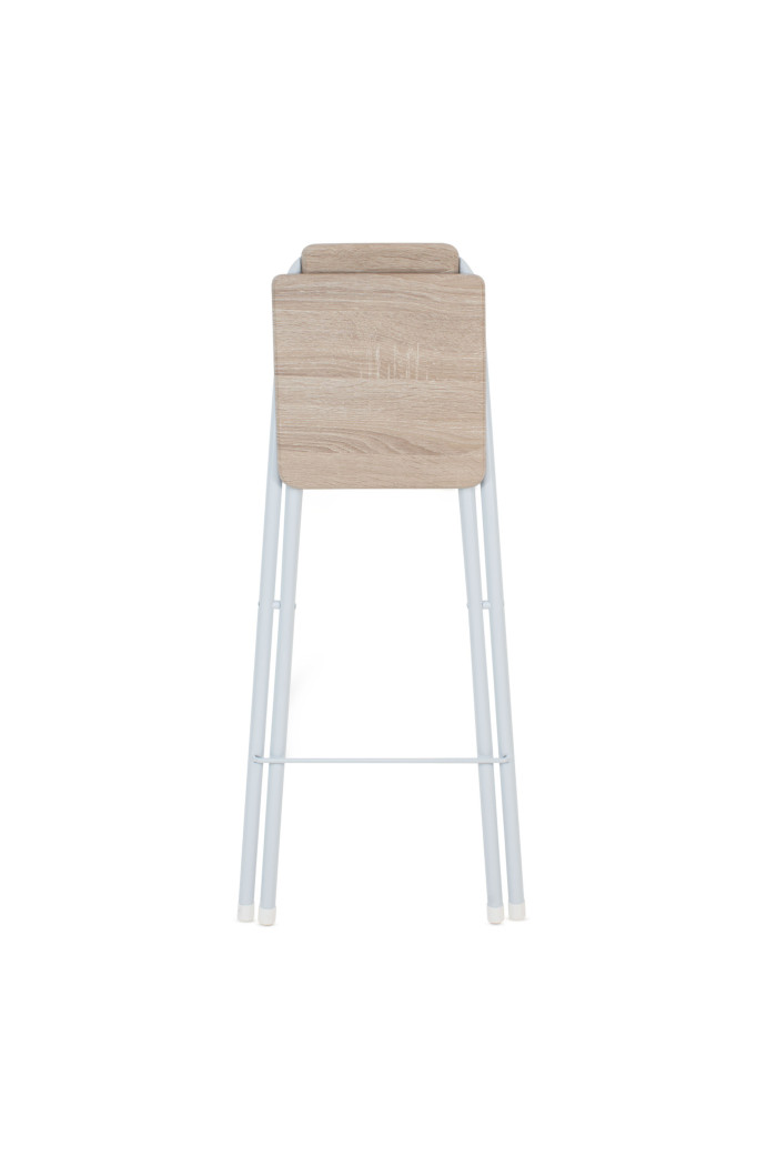 Taburete Alto Plegable de Metal Blanco y Madera Natural