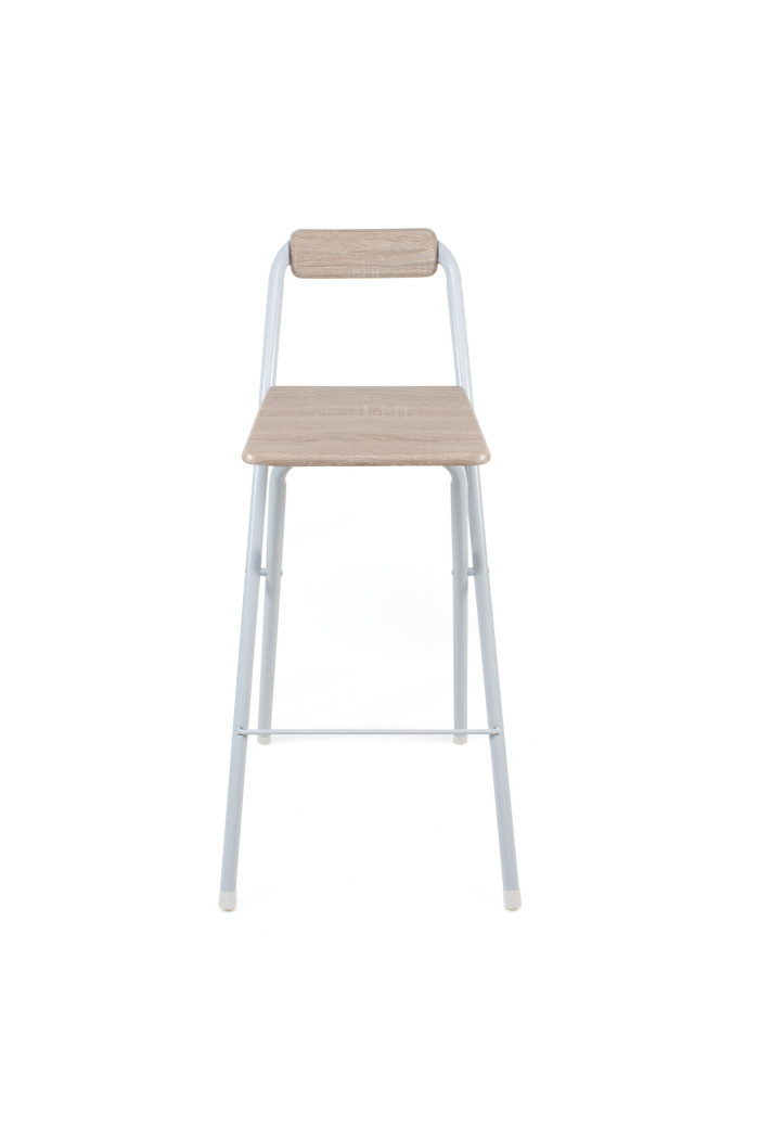 Taburete Alto Plegable de Metal Blanco y Madera Natural