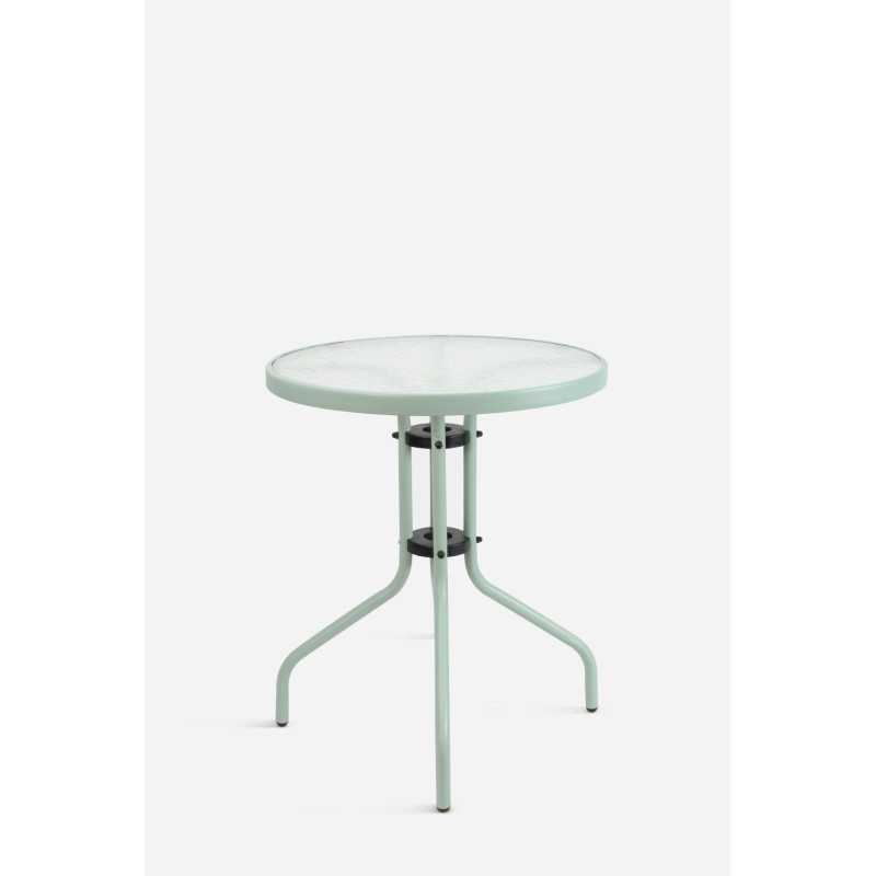 Mesa de Jardín Redonda de Metal con Base de Cristal - Varios Colores